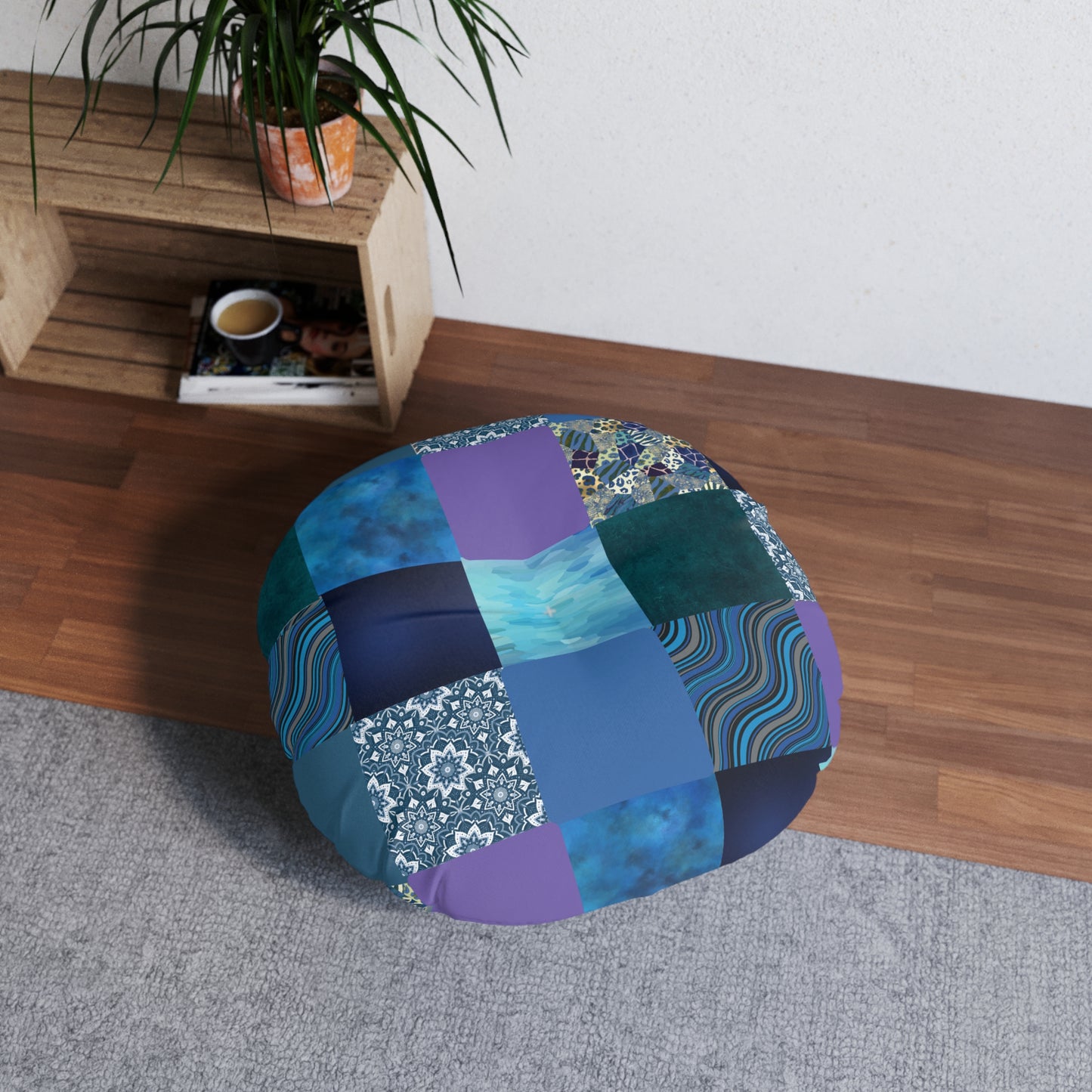 Blue Patchwork Meditation Cushion